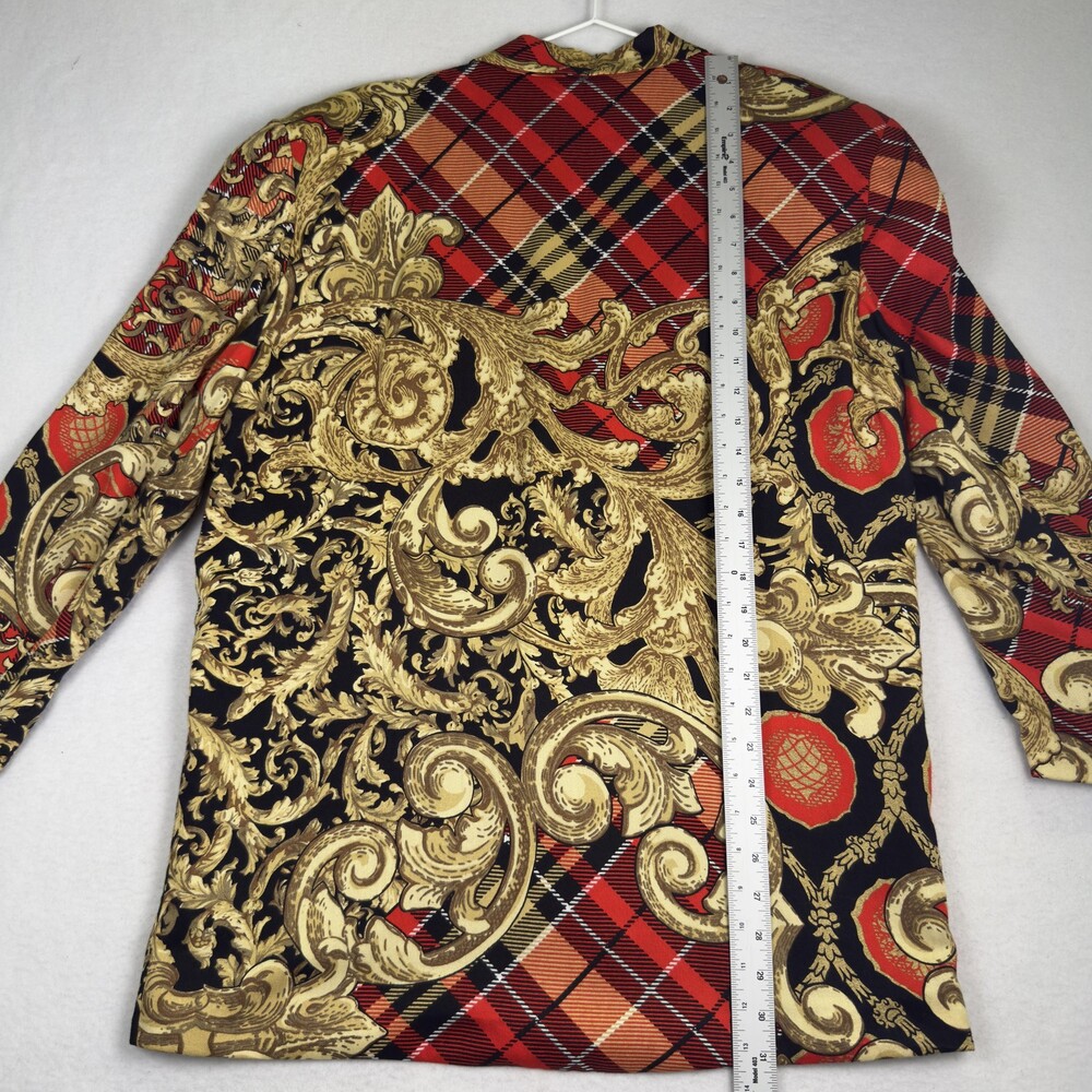Vintage 80s EXPRESS Power Blazer Baroque Tartan Plaid Equestrian Made USA Size L - Picture 5 of 14